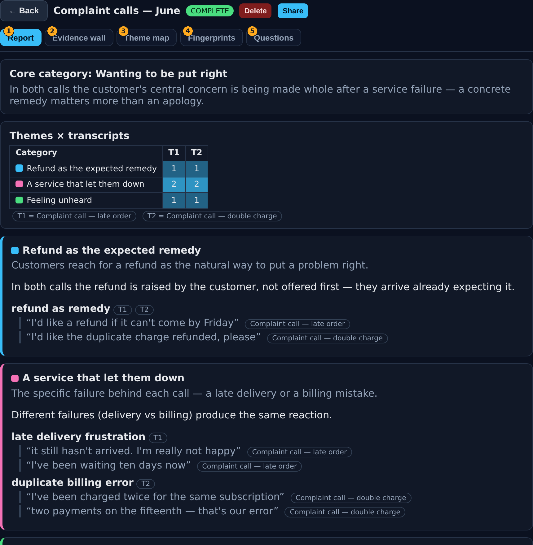 A finished cross-reference showing the Report view and the row of view tabs above it
